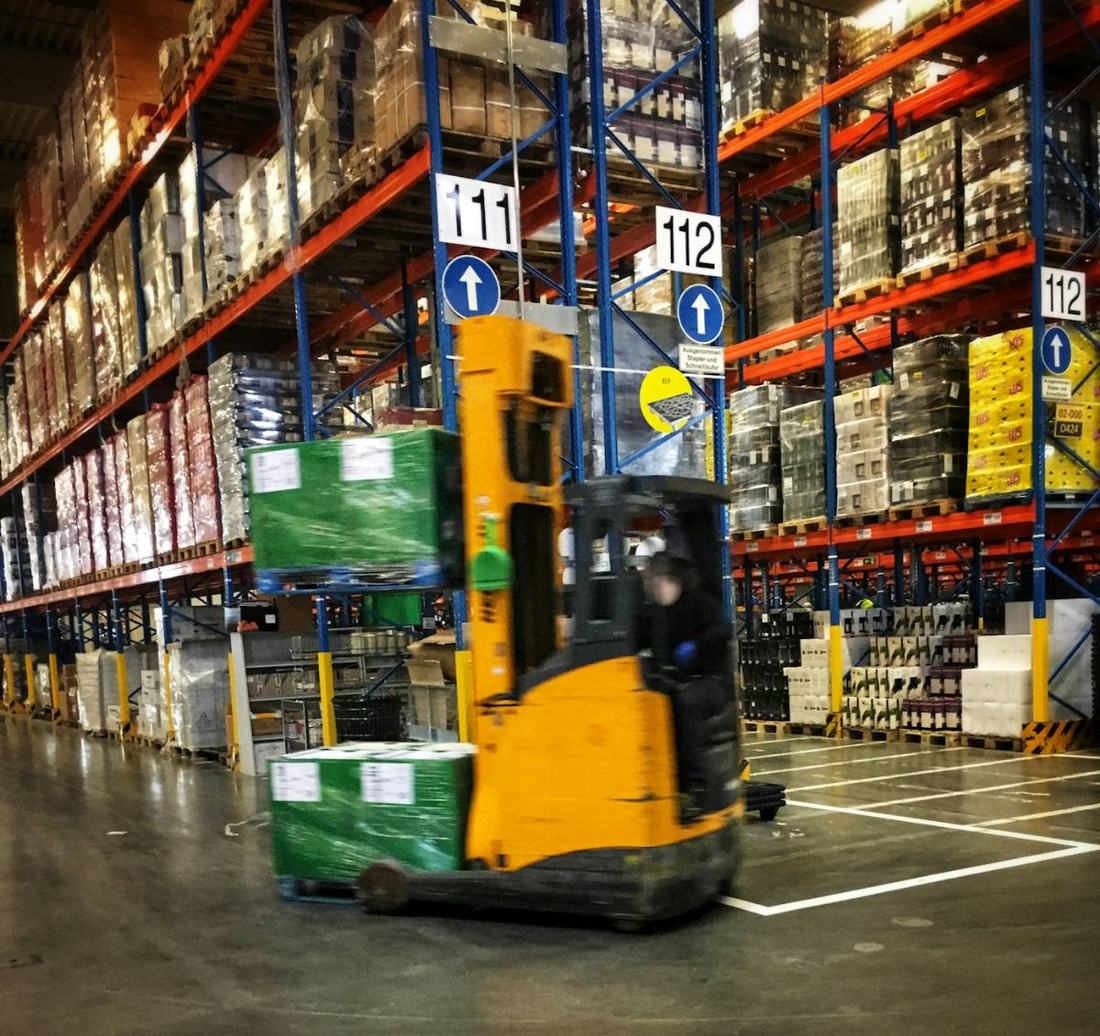 Forklift in a warehouse